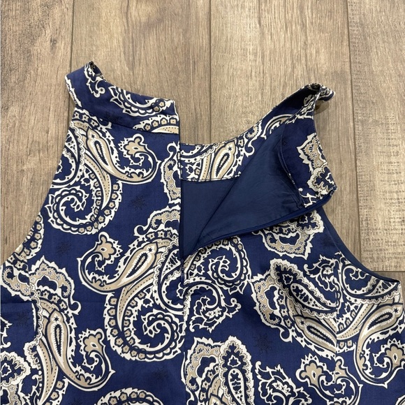 Ann Taylor Loft Blue Paisley Sleeveless Dress Lined Size 10 Casual Office - Picture 2 of 7